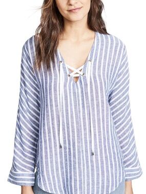 Rails Blue and White Striped Lace-Up Tunic Top